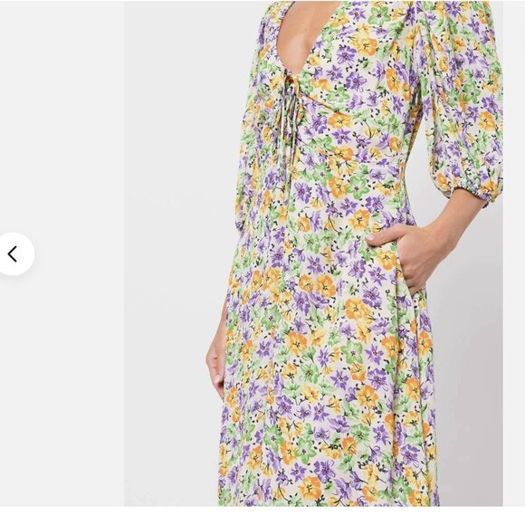 Nicholas NEW Danielle Lace Up Ruched Crepe Midi Dress In Whistledown Floral Sz 6 - Picture 2 of 5